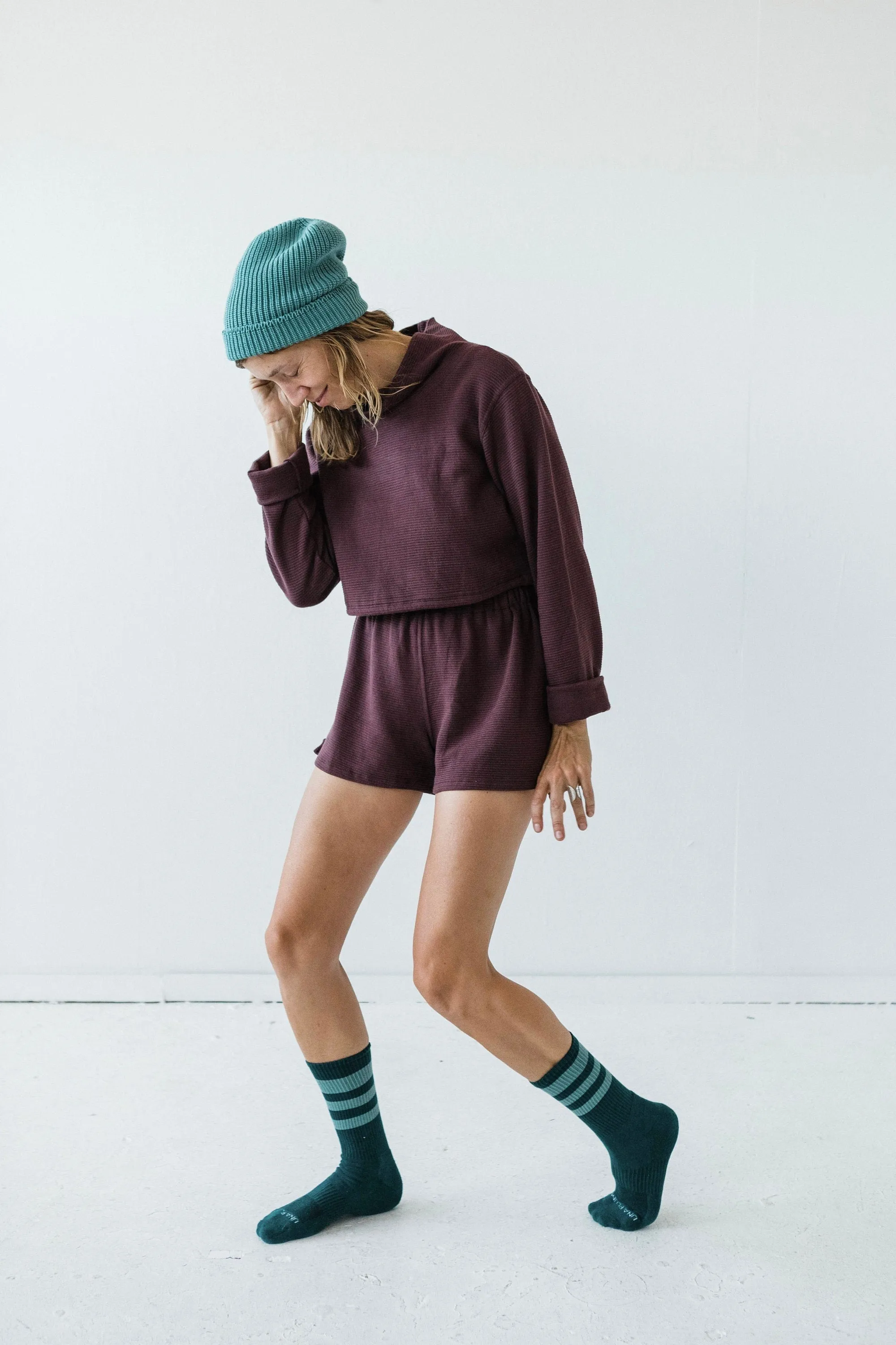 Acacia Set - Shorts and Long Sleeve Crop Top Set - 100% Organic Cotton Knit Corduroy Set