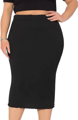 Agnes Orinda Plus Size Skirts for Women Elastic High Waist Textured Office Bodycon Midi Pencil Skirt