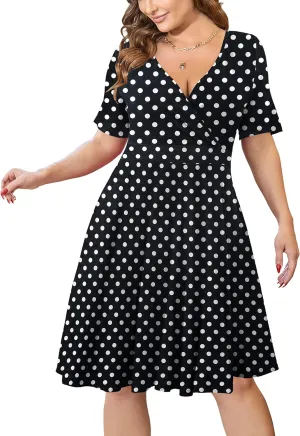 Ahlaray Womens Plus Size Dresses Short Sleeve Faux Wrap Causal Swing Dress with Pockets, L-4XL