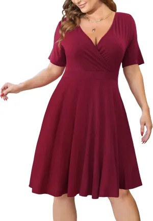 Ahlaray Womens Plus Size Dresses Short Sleeve Faux Wrap Causal Swing Dress with Pockets, L-4XL