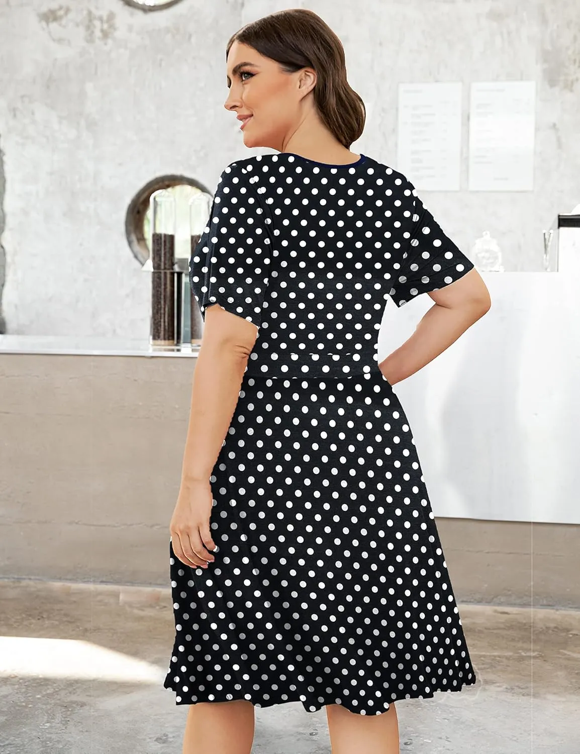 Ahlaray Womens Plus Size Dresses Short Sleeve Faux Wrap Causal Swing Dress with Pockets, L-4XL