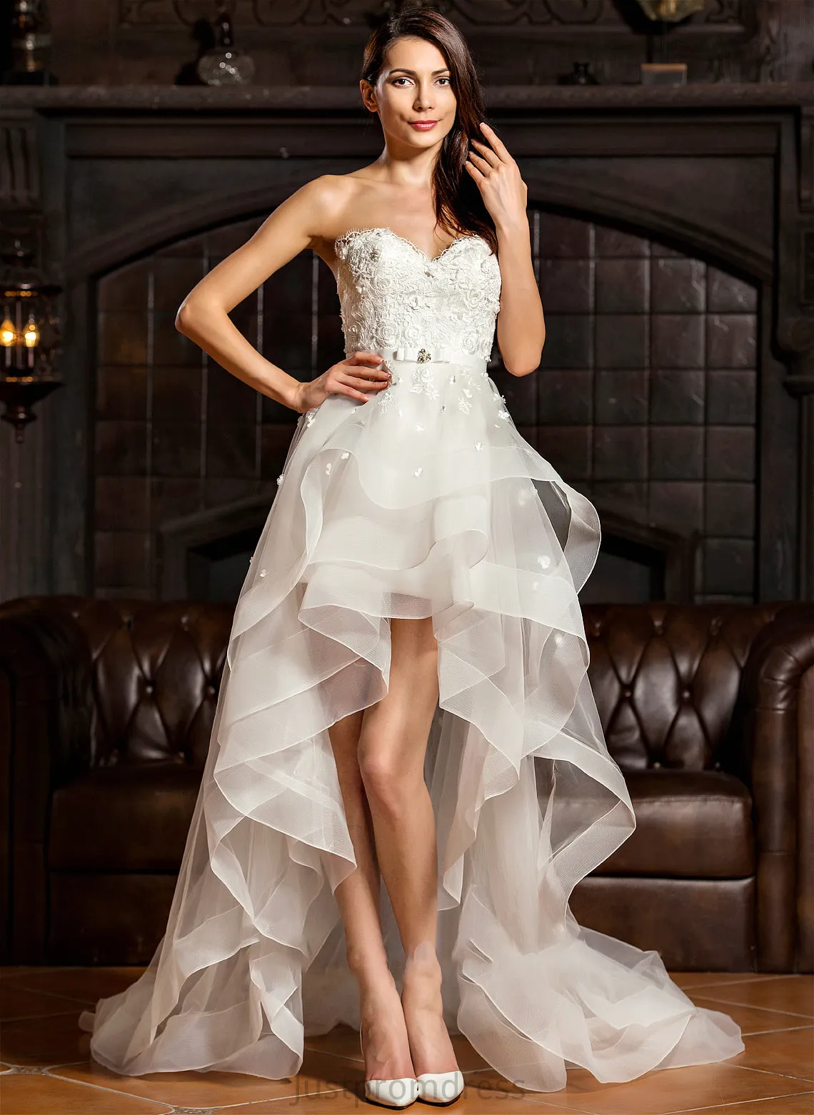 Asymmetrical With A-Line Wedding Dresses Bow(s) Tulle Dress Sweetheart Wedding Beading Aniyah