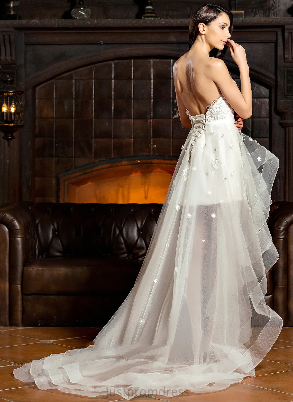 Asymmetrical With A-Line Wedding Dresses Bow(s) Tulle Dress Sweetheart Wedding Beading Aniyah