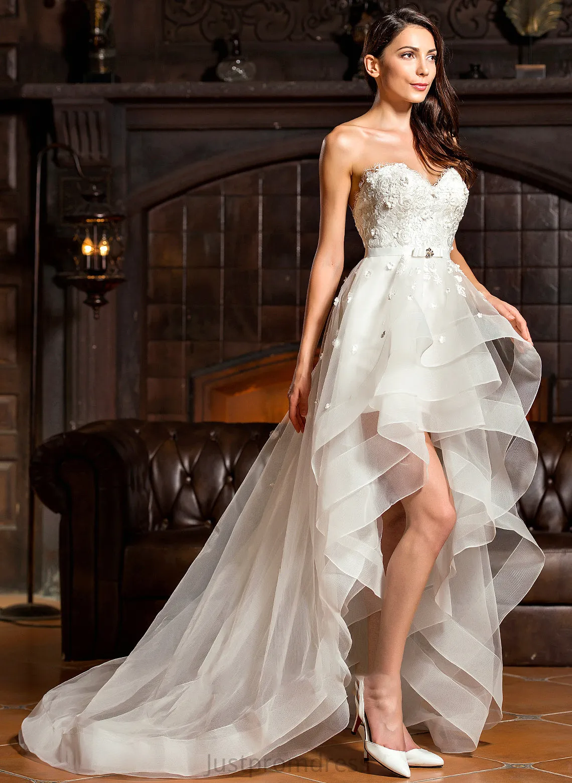 Asymmetrical With A-Line Wedding Dresses Bow(s) Tulle Dress Sweetheart Wedding Beading Aniyah