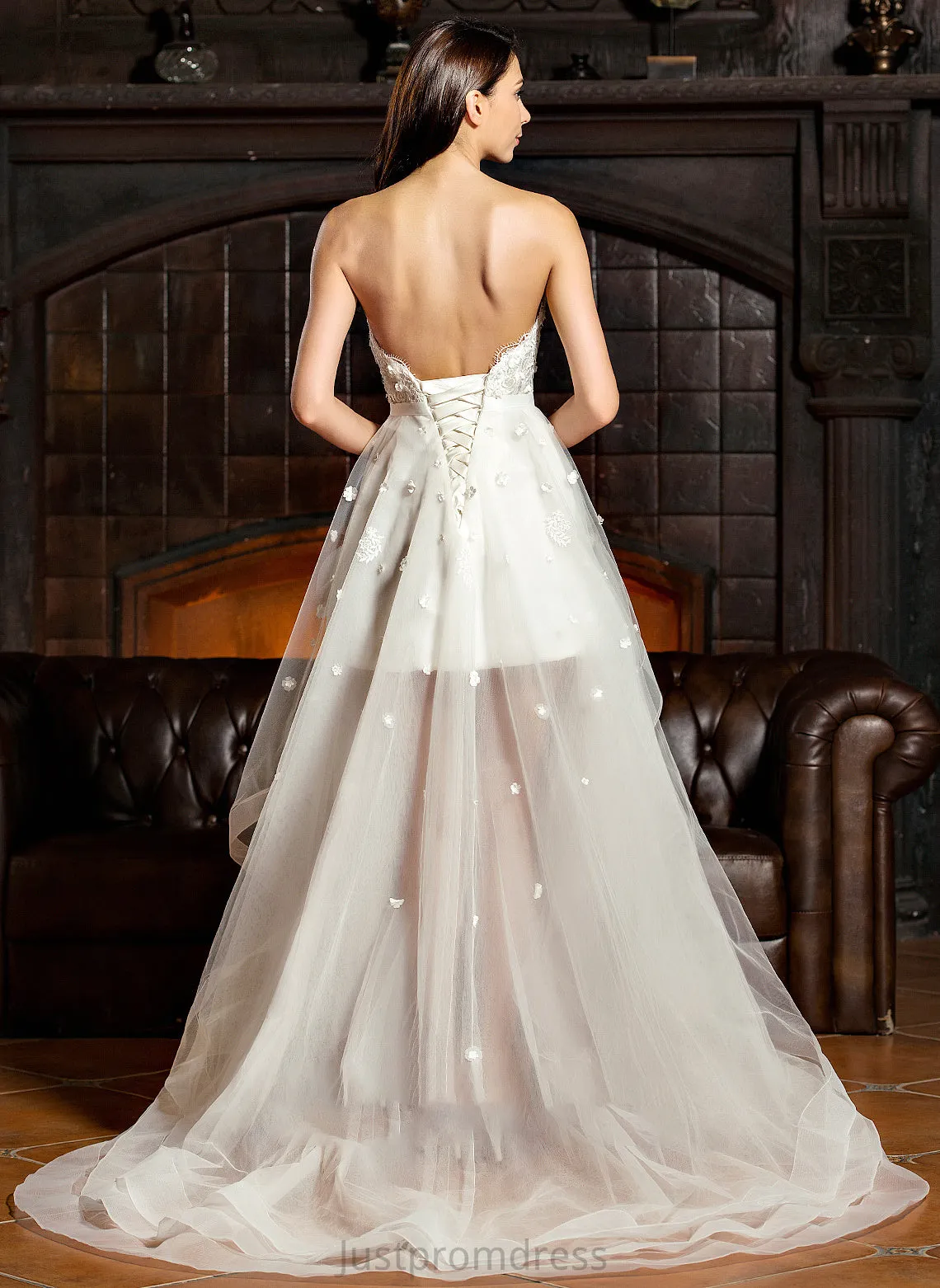 Asymmetrical With A-Line Wedding Dresses Bow(s) Tulle Dress Sweetheart Wedding Beading Aniyah