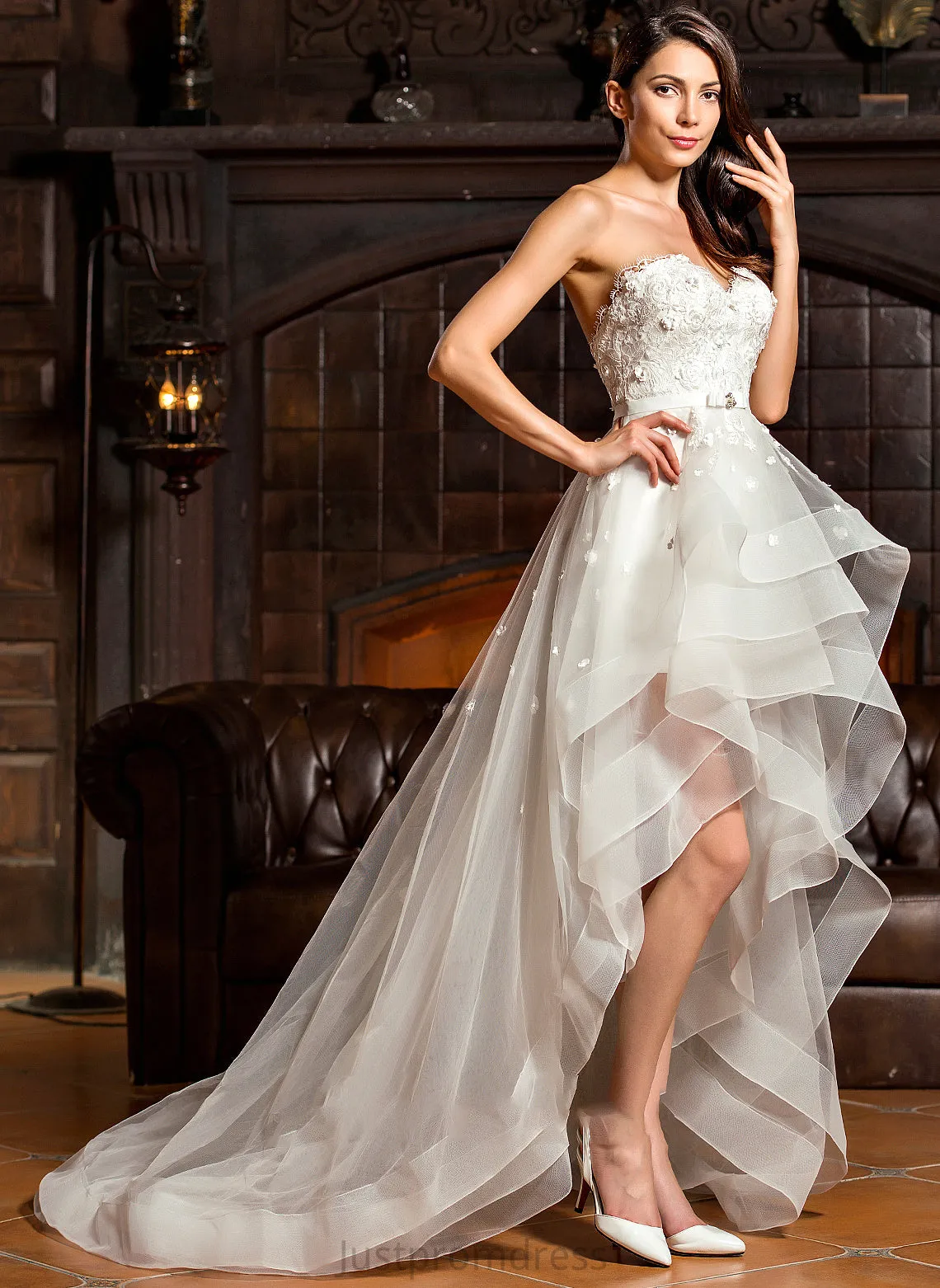 Asymmetrical With A-Line Wedding Dresses Bow(s) Tulle Dress Sweetheart Wedding Beading Aniyah