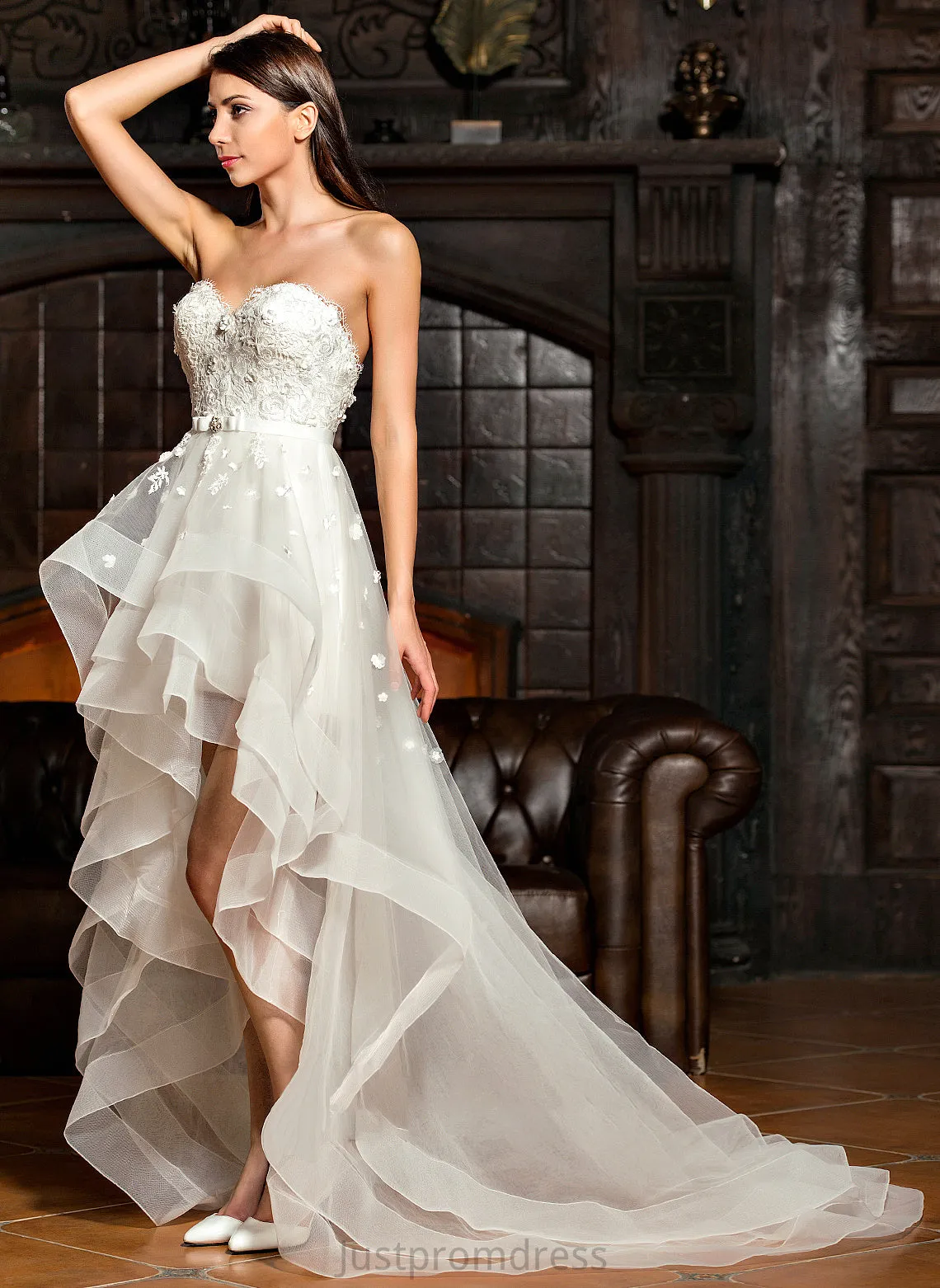 Asymmetrical With A-Line Wedding Dresses Bow(s) Tulle Dress Sweetheart Wedding Beading Aniyah