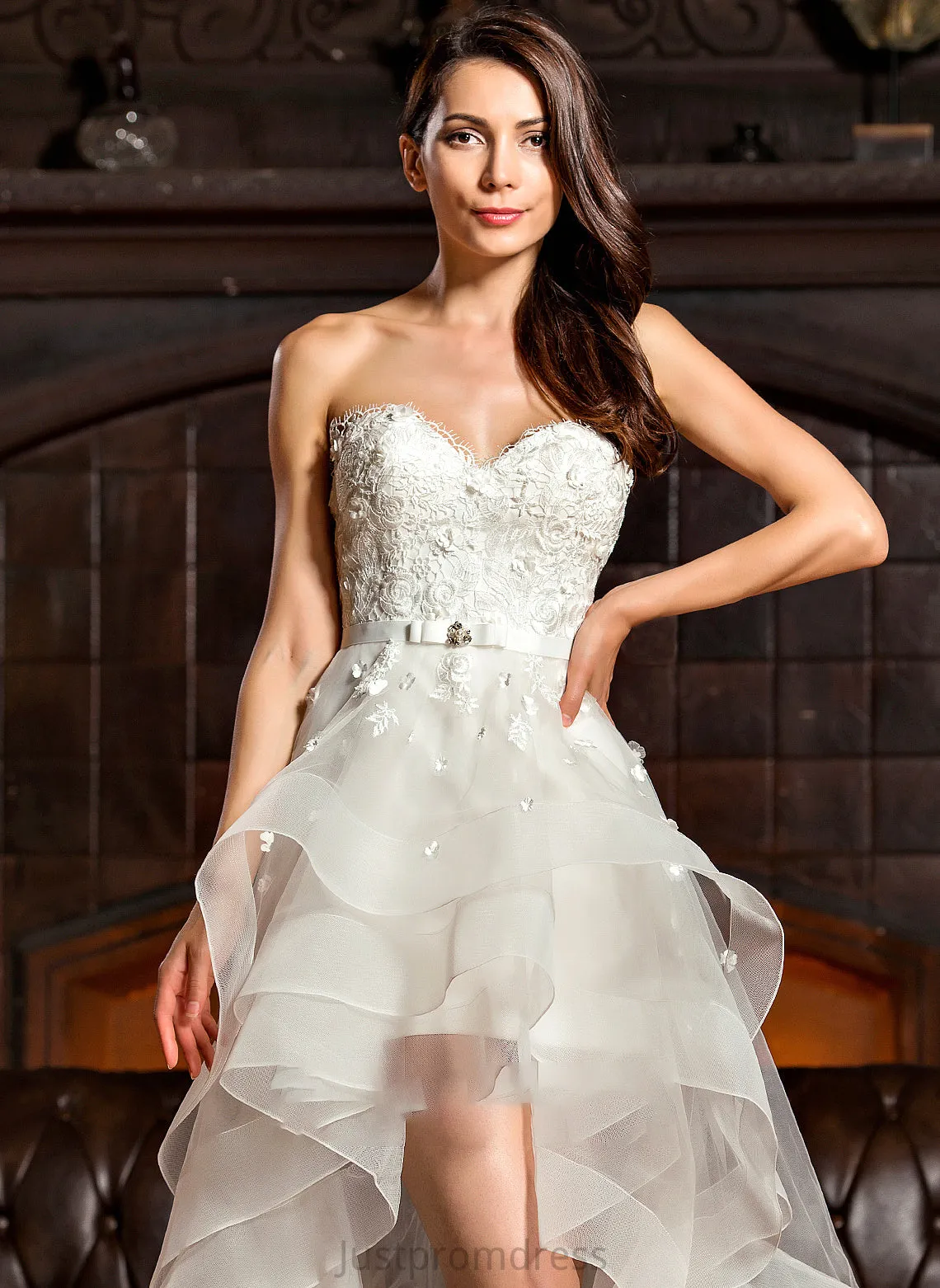Asymmetrical With A-Line Wedding Dresses Bow(s) Tulle Dress Sweetheart Wedding Beading Aniyah