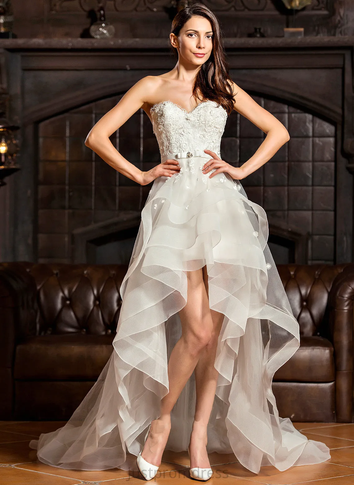 Asymmetrical With A-Line Wedding Dresses Bow(s) Tulle Dress Sweetheart Wedding Beading Aniyah