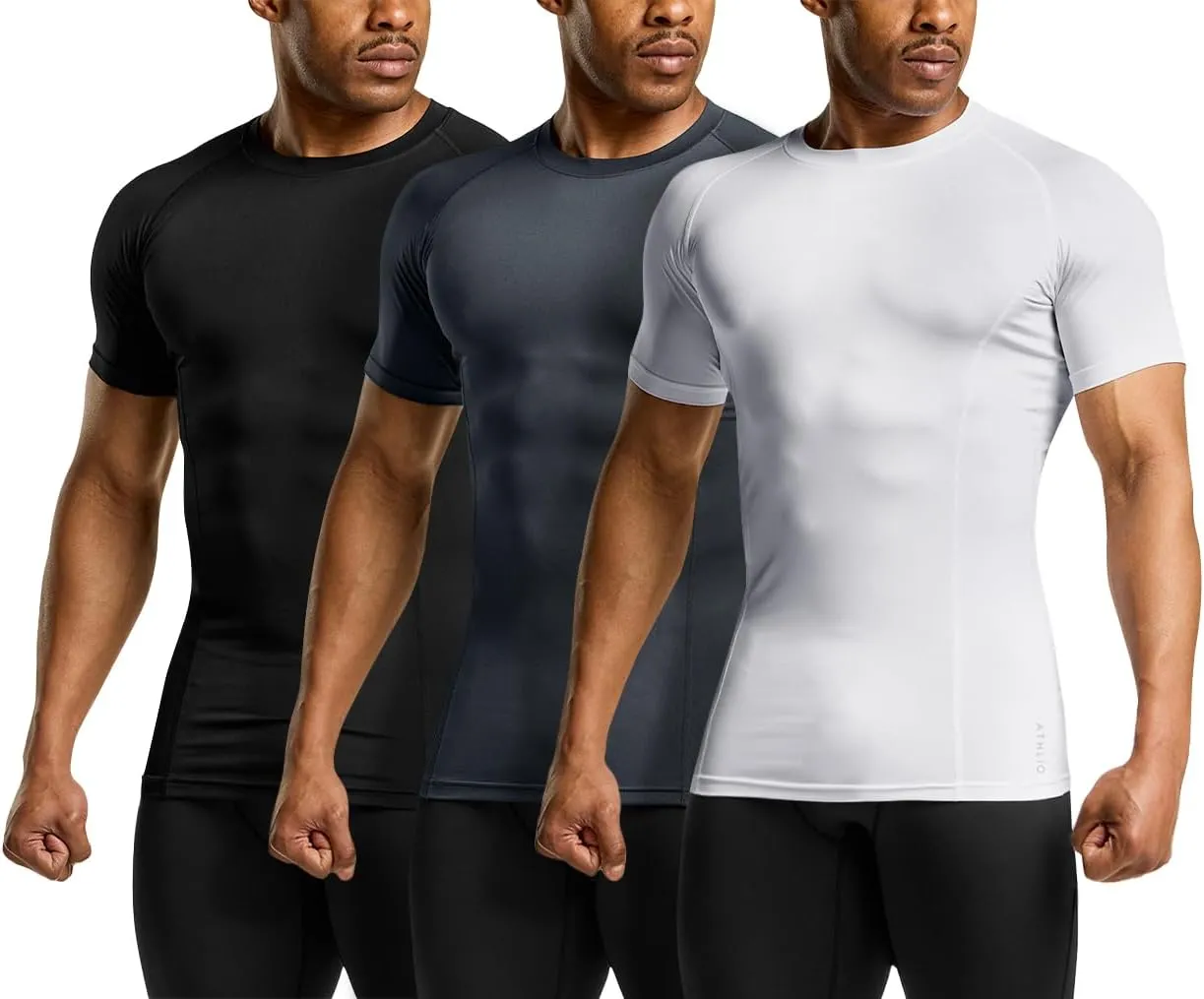 ATHLIO Men's Cool Dry Short Sleeve Compression Shirts, Sports Baselayer T-Shirts Tops, Athletic Workout Shirt