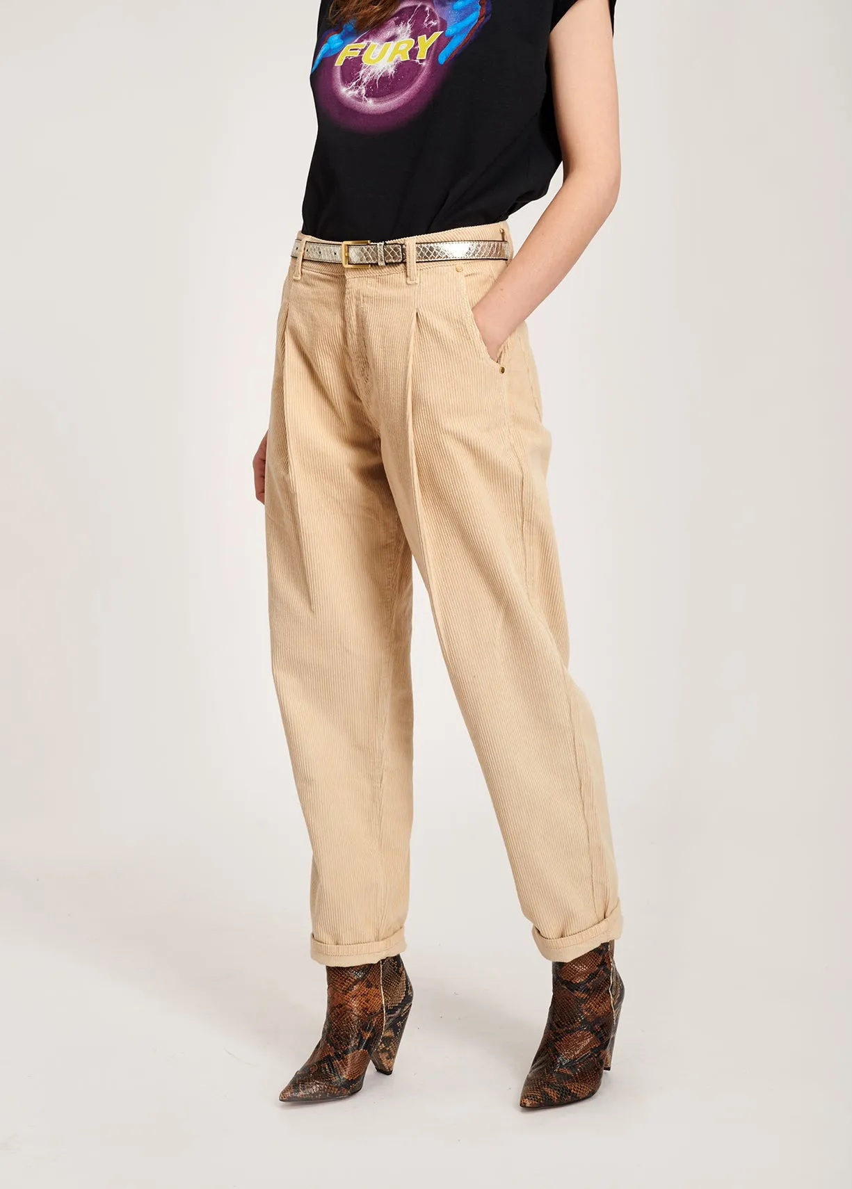 Beige cotton-corduroy trousers