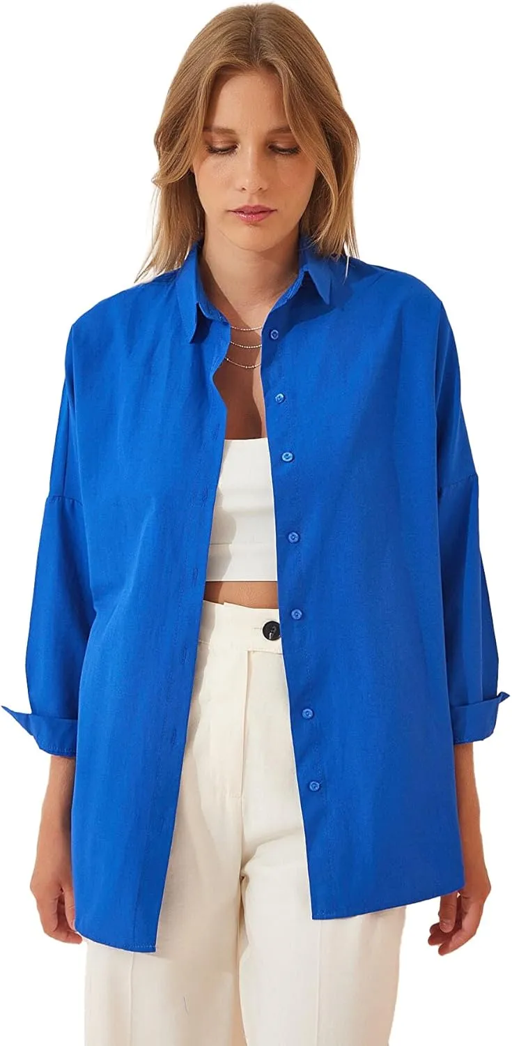 BIG DART Oversized Button Down Shirts for Women, Dressy Casual Long Sleeve Blouses Summer Tops Tunics