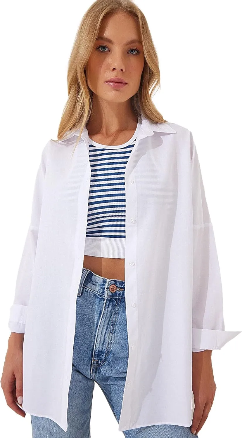 BIG DART Oversized Button Down Shirts for Women, Dressy Casual Long Sleeve Blouses Summer Tops Tunics