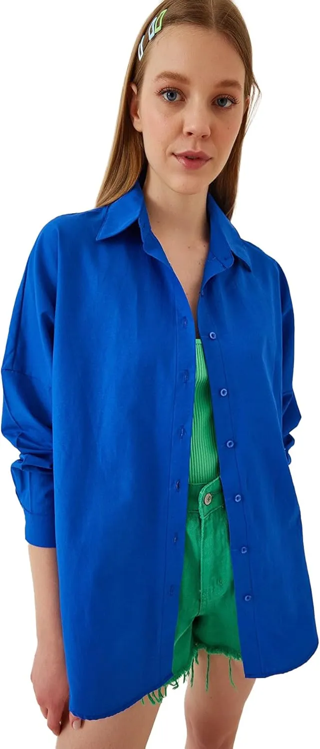 BIG DART Oversized Button Down Shirts for Women, Dressy Casual Long Sleeve Blouses Summer Tops Tunics