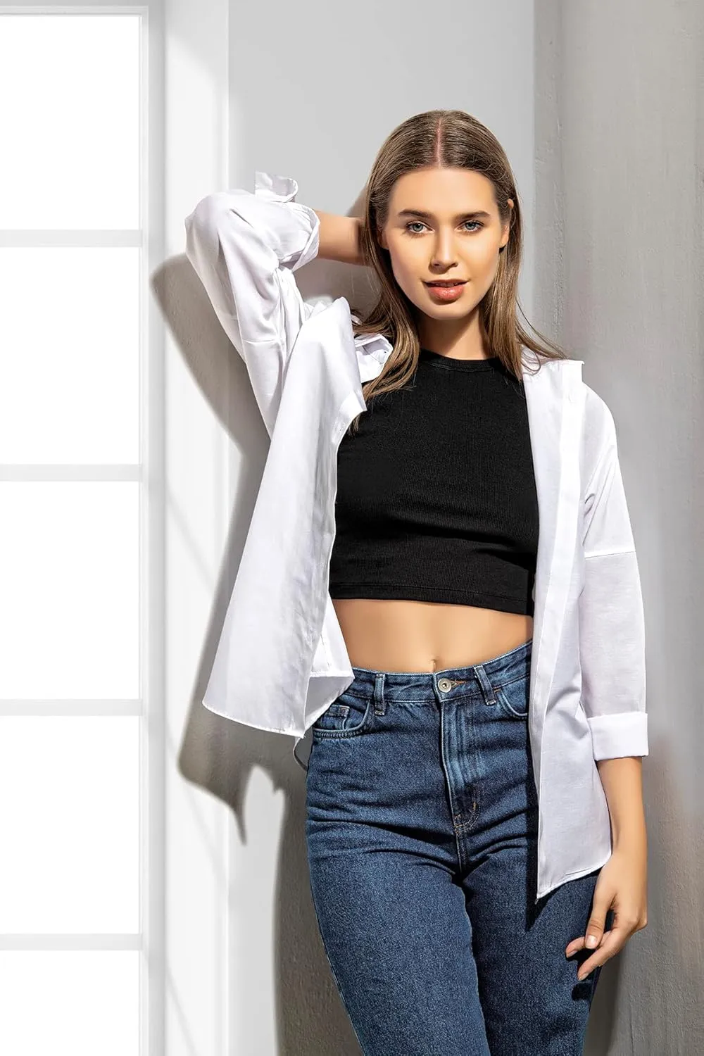 BIG DART Oversized Button Down Shirts for Women, Dressy Casual Long Sleeve Blouses Summer Tops Tunics