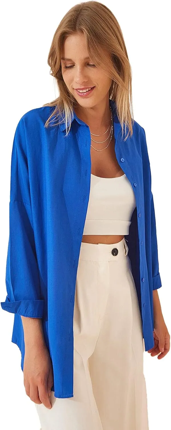 BIG DART Oversized Button Down Shirts for Women, Dressy Casual Long Sleeve Blouses Summer Tops Tunics