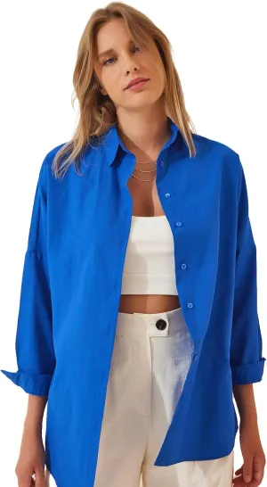 BIG DART Oversized Button Down Shirts for Women, Dressy Casual Long Sleeve Blouses Summer Tops Tunics