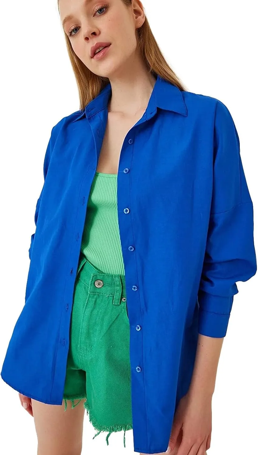 BIG DART Oversized Button Down Shirts for Women, Dressy Casual Long Sleeve Blouses Summer Tops Tunics