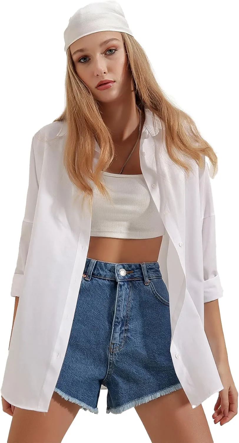 BIG DART Oversized Button Down Shirts for Women, Dressy Casual Long Sleeve Blouses Summer Tops Tunics