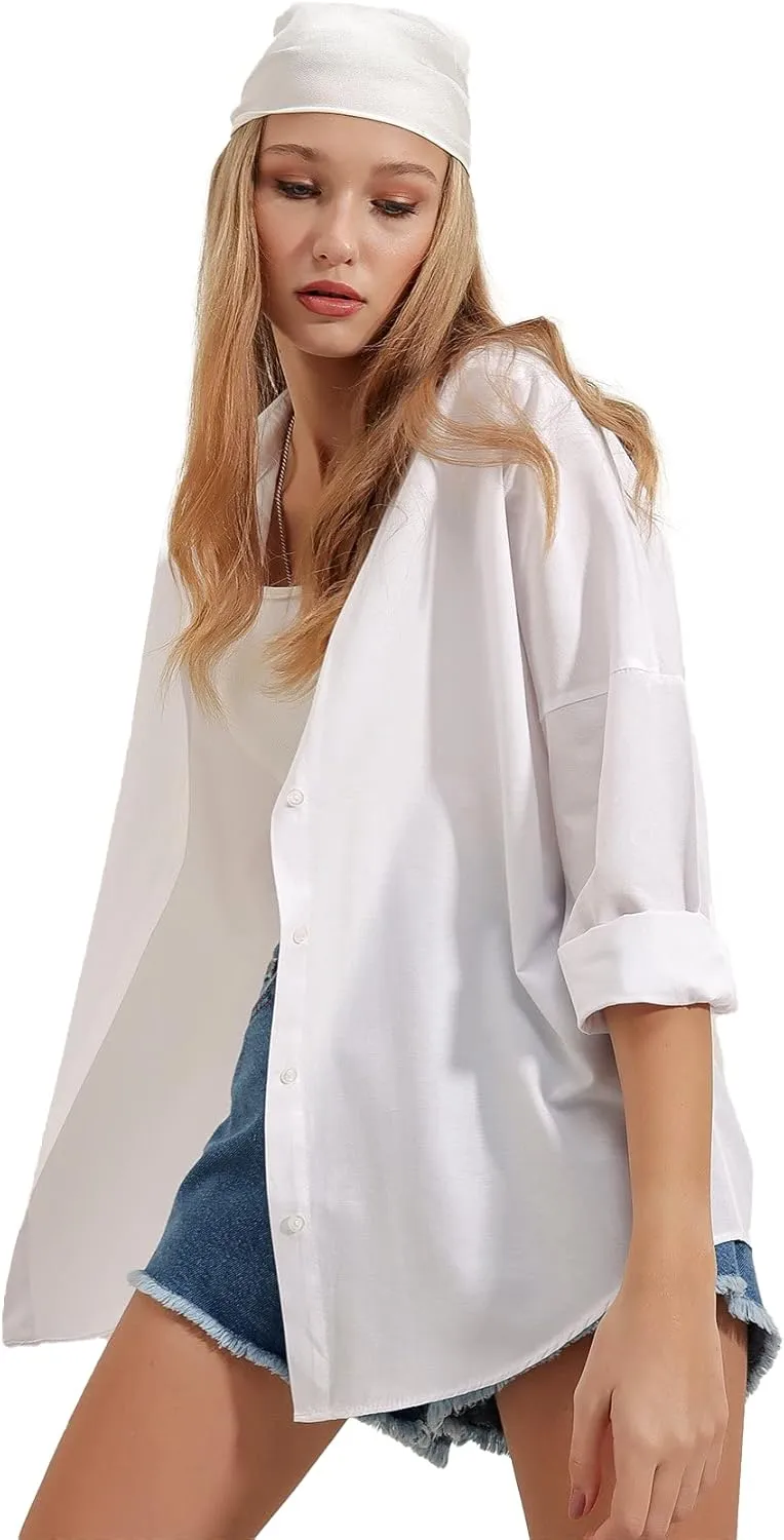 BIG DART Oversized Button Down Shirts for Women, Dressy Casual Long Sleeve Blouses Summer Tops Tunics