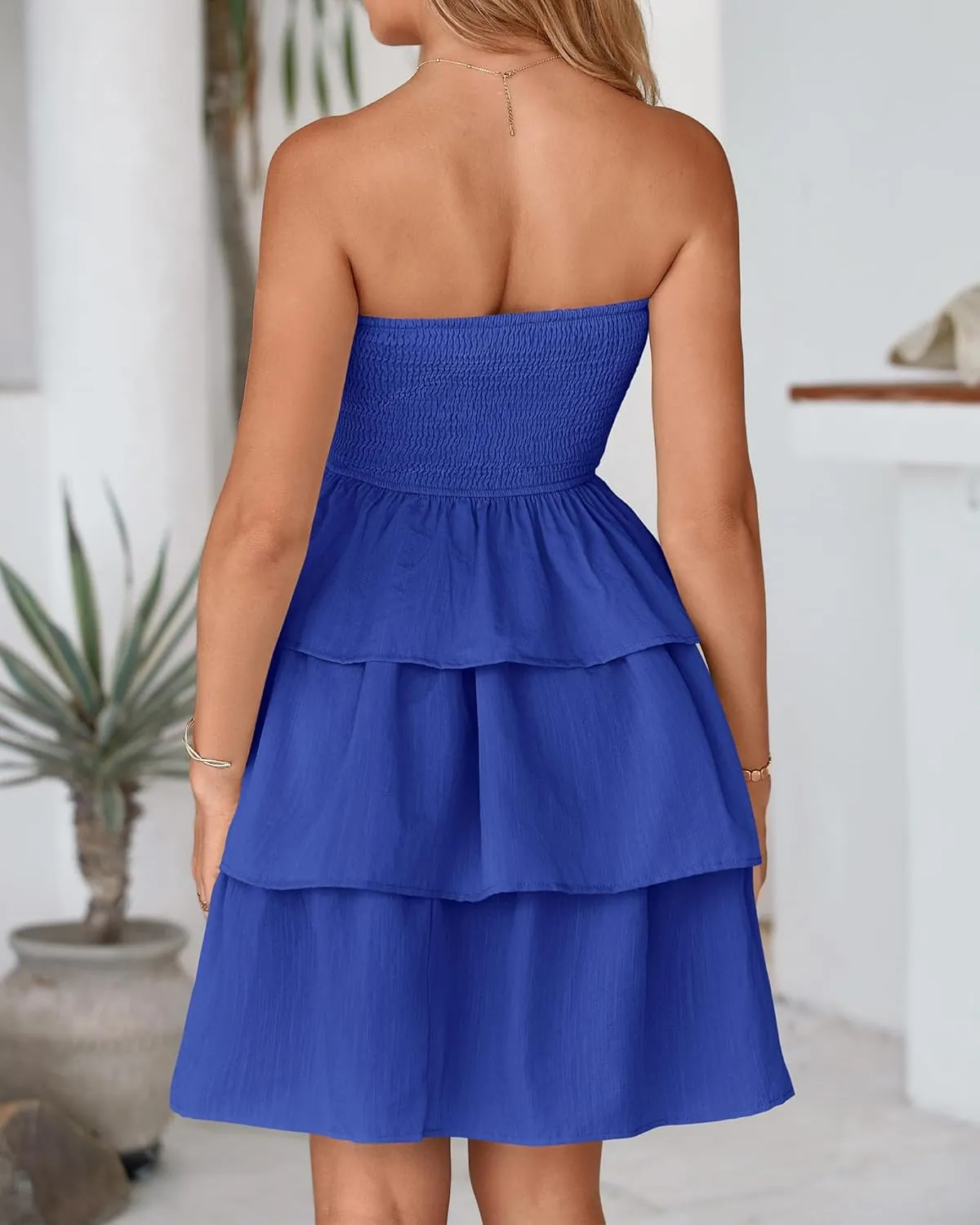 BTFBM 2025 Womens Summer Smocked Tube Dress Off Shoulder Strapless Casual Sundress Tiered Mini Beach Vacation Dresses