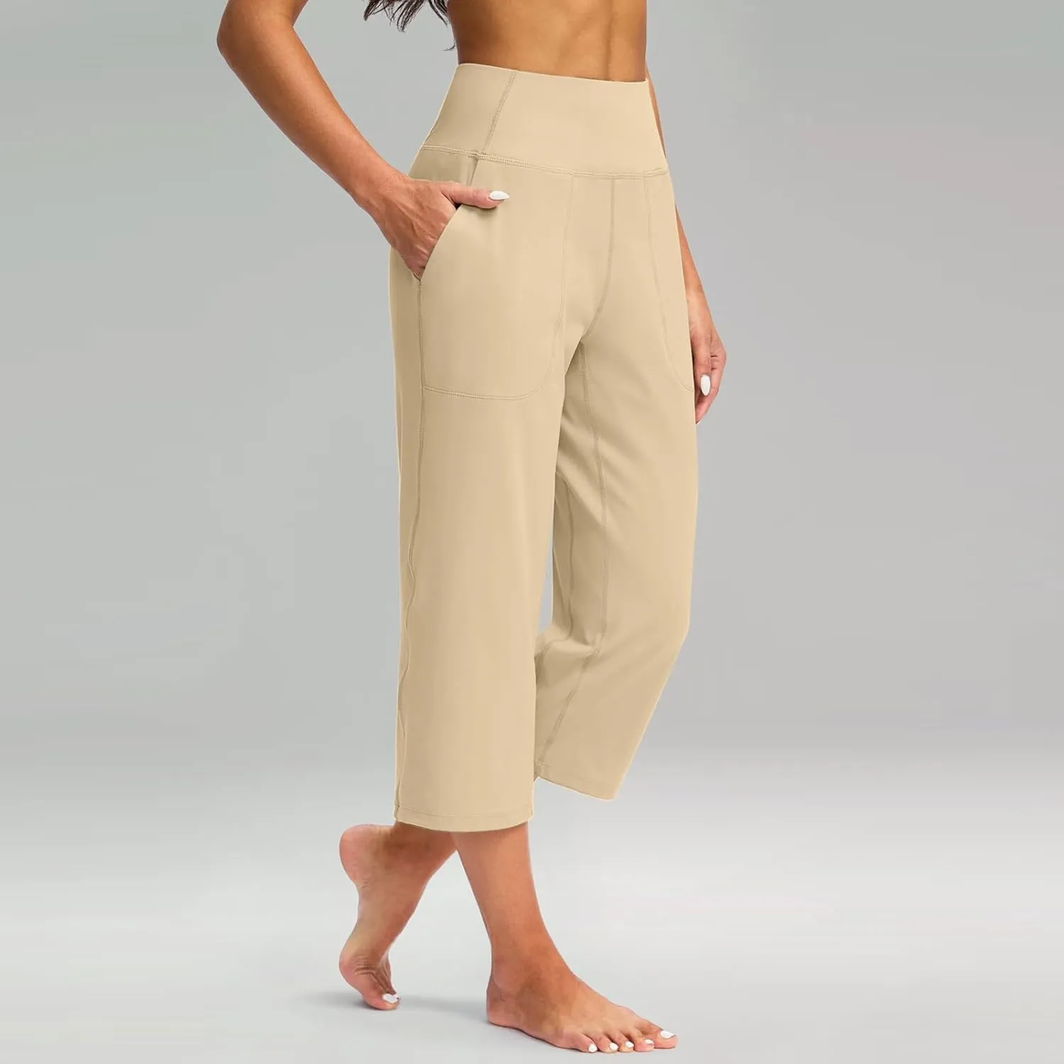 Capri Pants for Women Summer Wide Leg Capri Pants with Pockets Tummy Control Yoga Capris Plus Size Cropped Pants