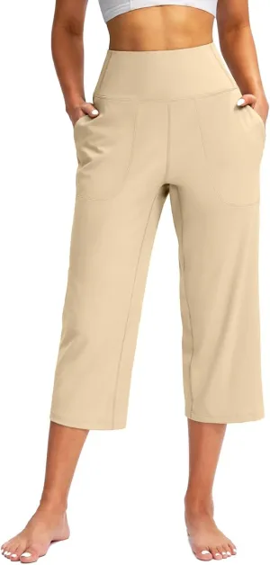 Capri Pants for Women Summer Wide Leg Capri Pants with Pockets Tummy Control Yoga Capris Plus Size Cropped Pants