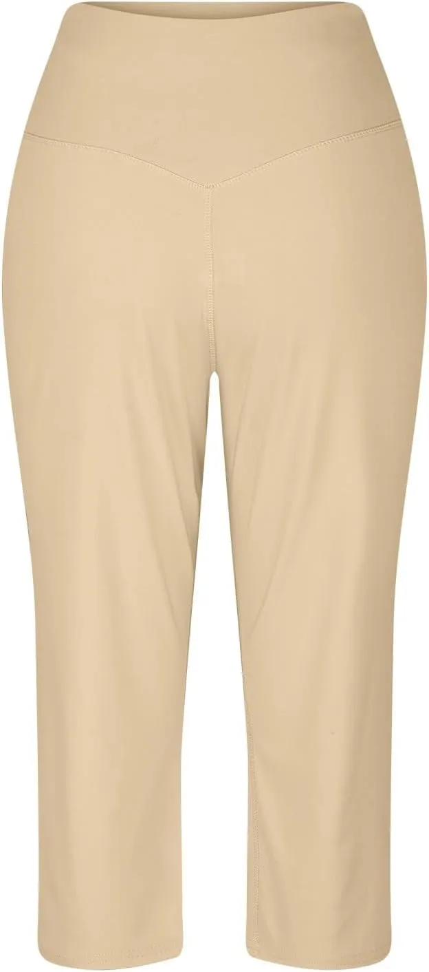 Capri Pants for Women Summer Wide Leg Capri Pants with Pockets Tummy Control Yoga Capris Plus Size Cropped Pants