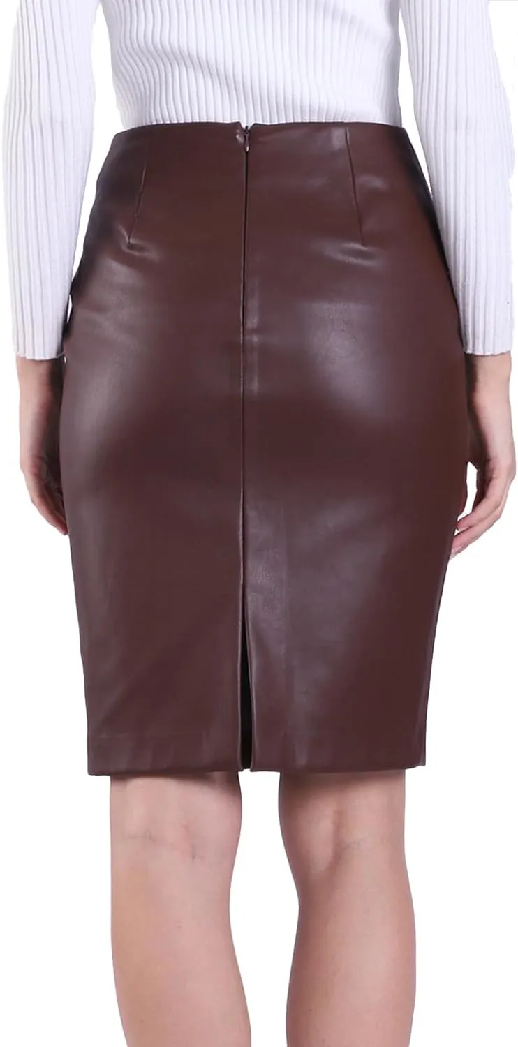 DIASHINY Faux Leather Skirt for Womens Pencil High Waist PU Bodycon Tight Sexy Skirts