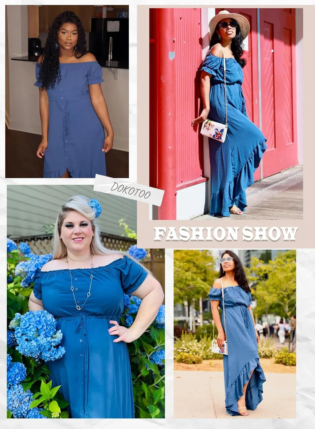 Dokotoo Womens 2025 Off The Shoulder Casual Short Sleeve Maxi Dress High Low Solid Cocktail Skater Dresses