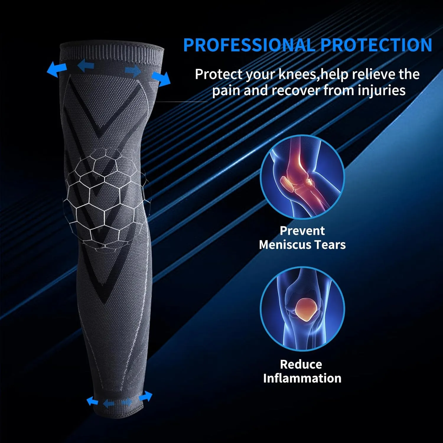 Full Leg CompressionFull leg sleeve long compression leg sleeve knee sleeve to protect legs for men and women basketball, arthritis cycling sports(2PCS) (X-Large)