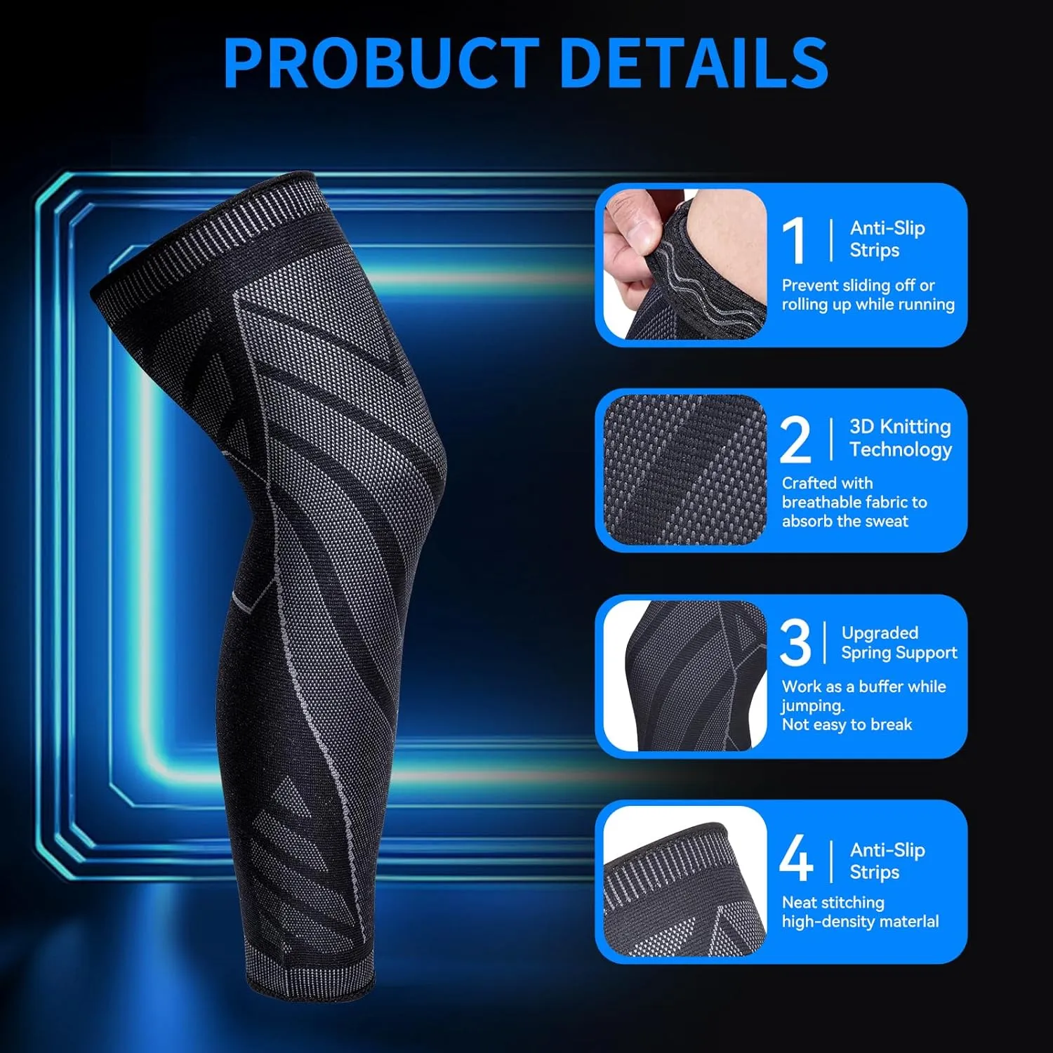 Full Leg CompressionFull leg sleeve long compression leg sleeve knee sleeve to protect legs for men and women basketball, arthritis cycling sports(2PCS) (X-Large)
