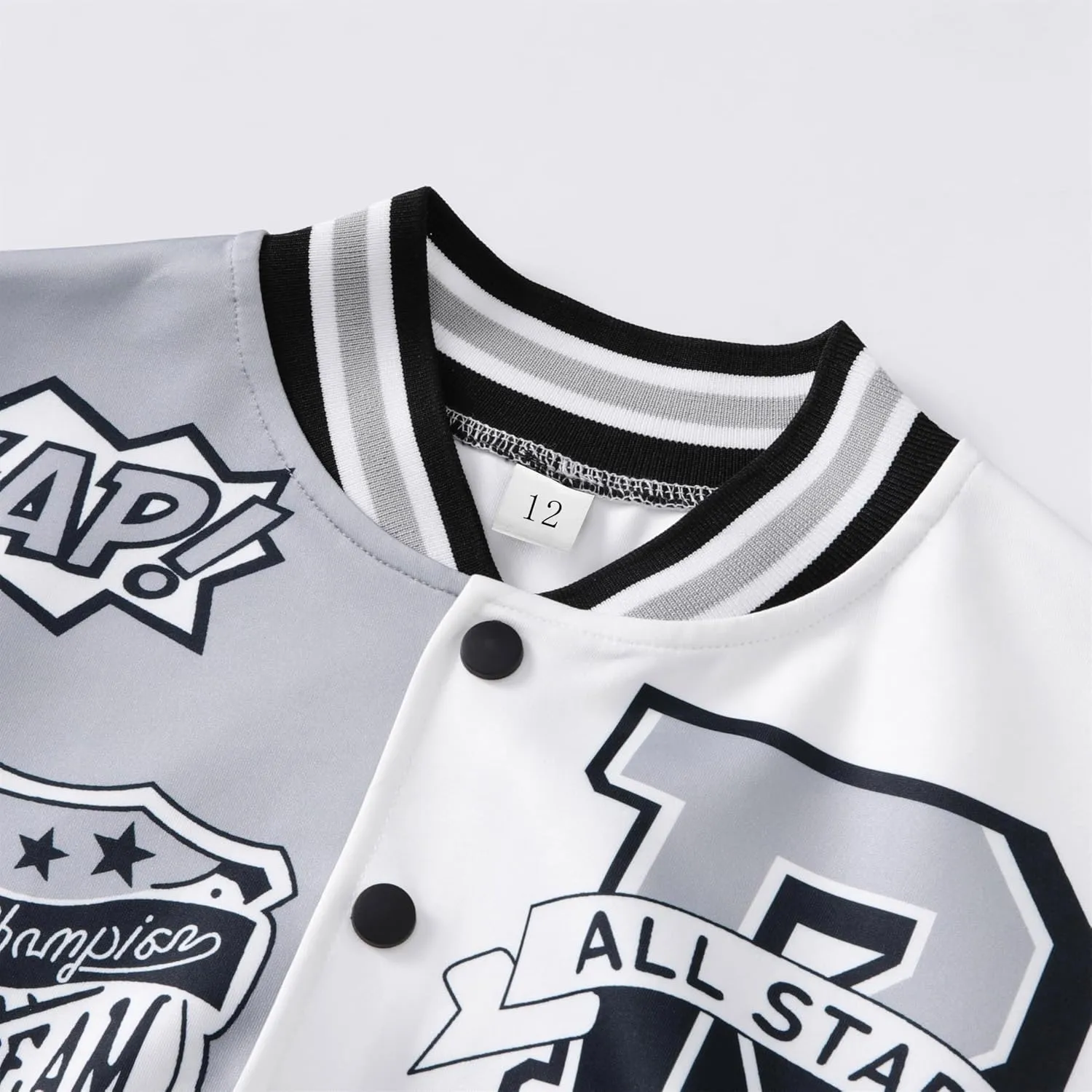 Girls Crop Varsity Jacket Print Color Block Bomber Jacket Casual Button Down Baseball Coats