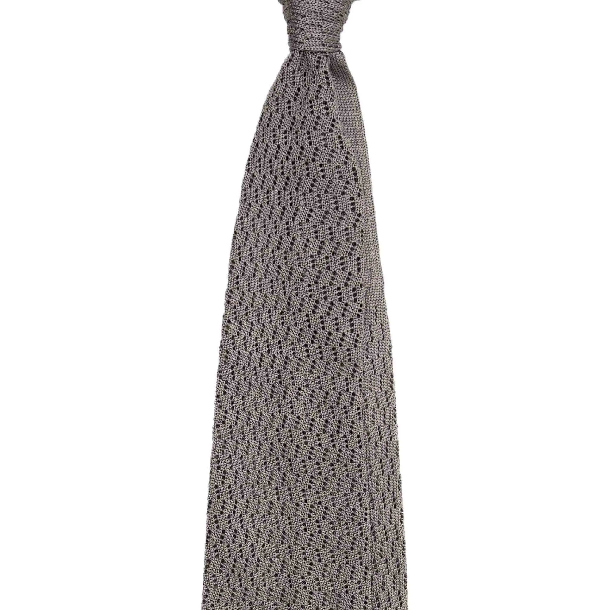 Grey Zig Zag V Point Knitted Tie