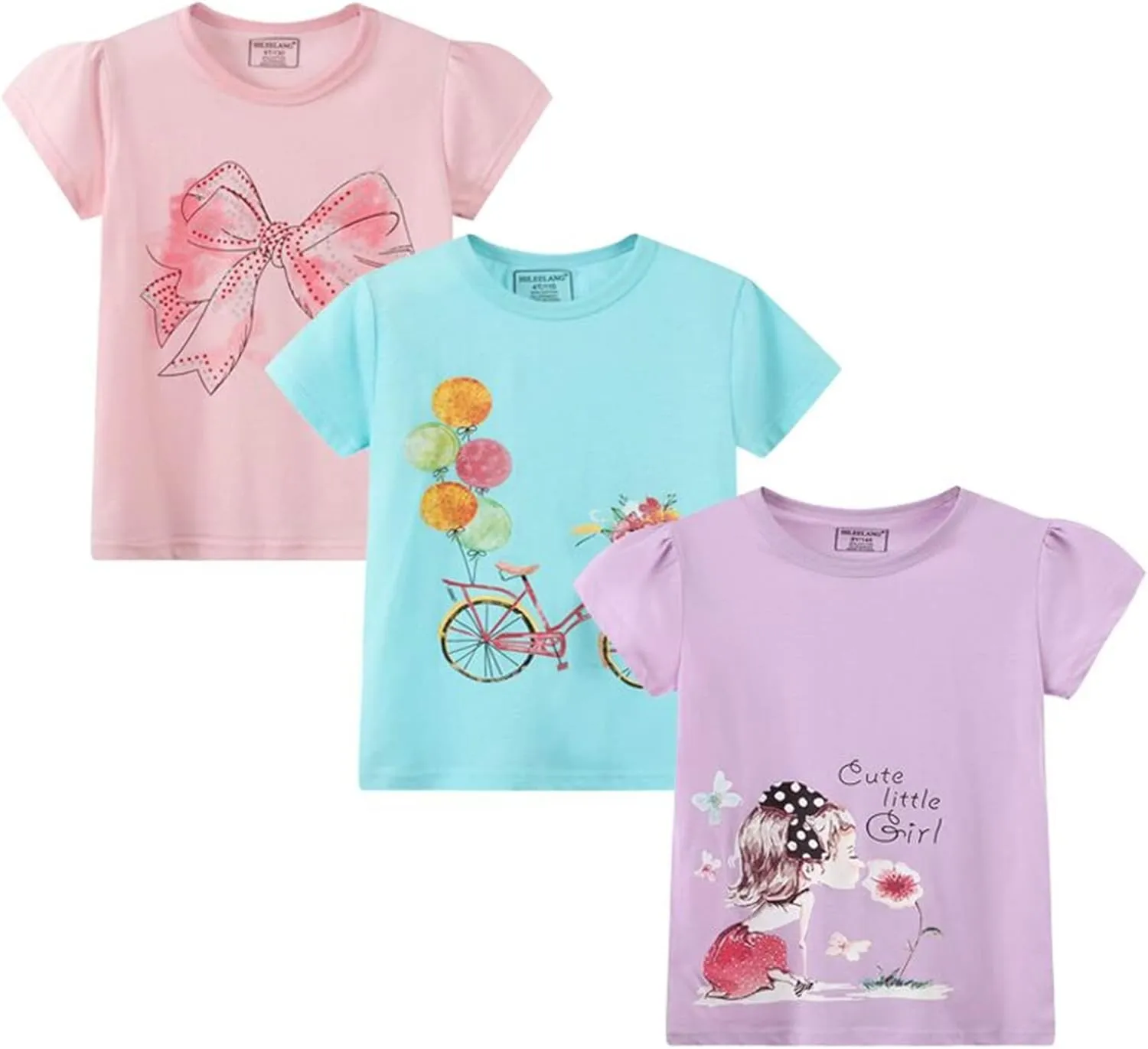 HILEELNAG Girls' Tees Short Sleeve Cotton Casual Graphic T-Shirts Easter Summer Tops 3Packs