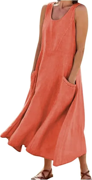 HXHYQKP Plus Size Dresses for Curvy Women - Sleeveless Summer Maxi Sun Dresses with Pockets