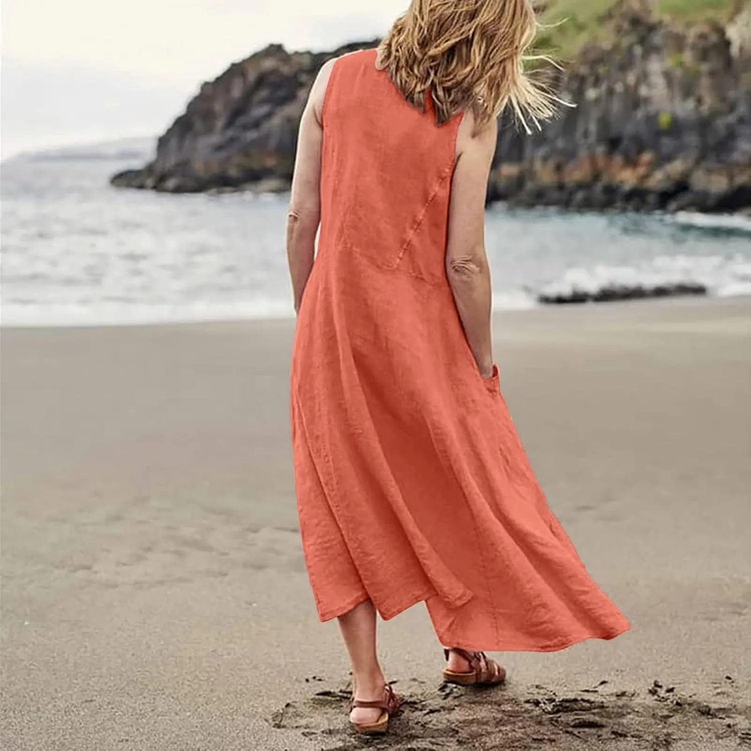 HXHYQKP Plus Size Dresses for Curvy Women - Sleeveless Summer Maxi Sun Dresses with Pockets