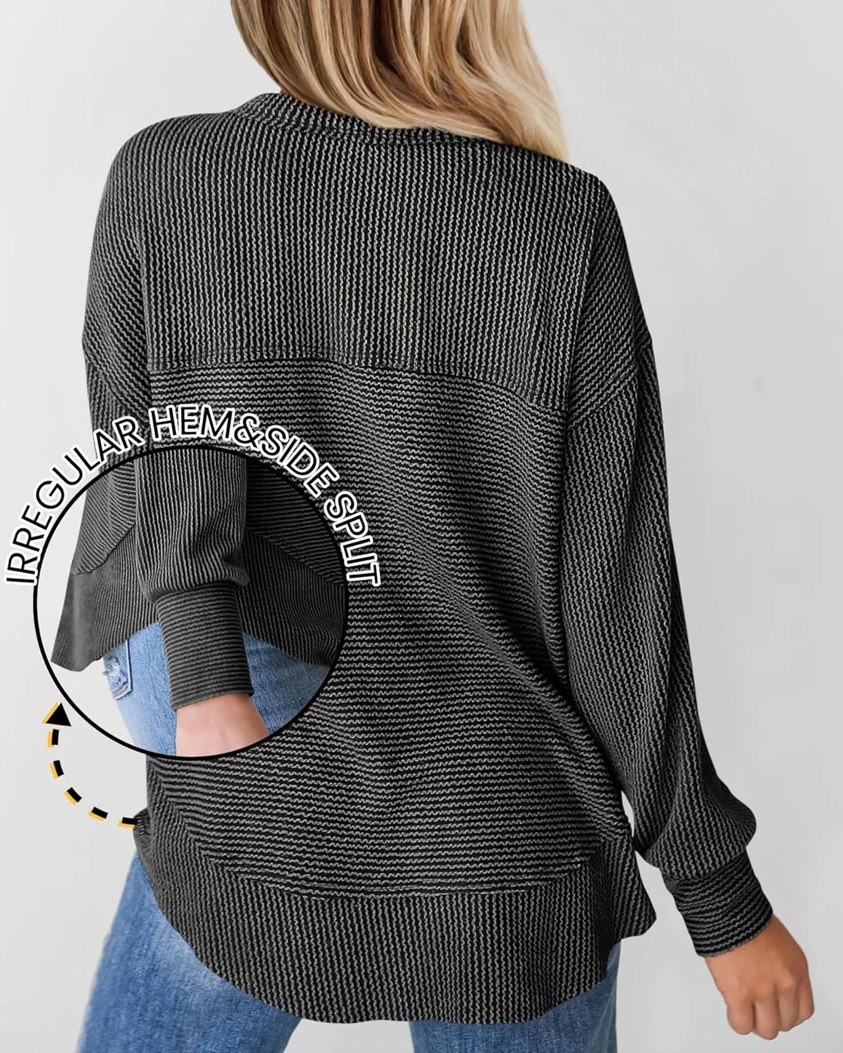 KIRUNDO Spring Tops for Women Henley Shirts 2025 Ribbed Knit Long Sleeve Tunic Button V Neck Loose Casual Blouse Clothing
