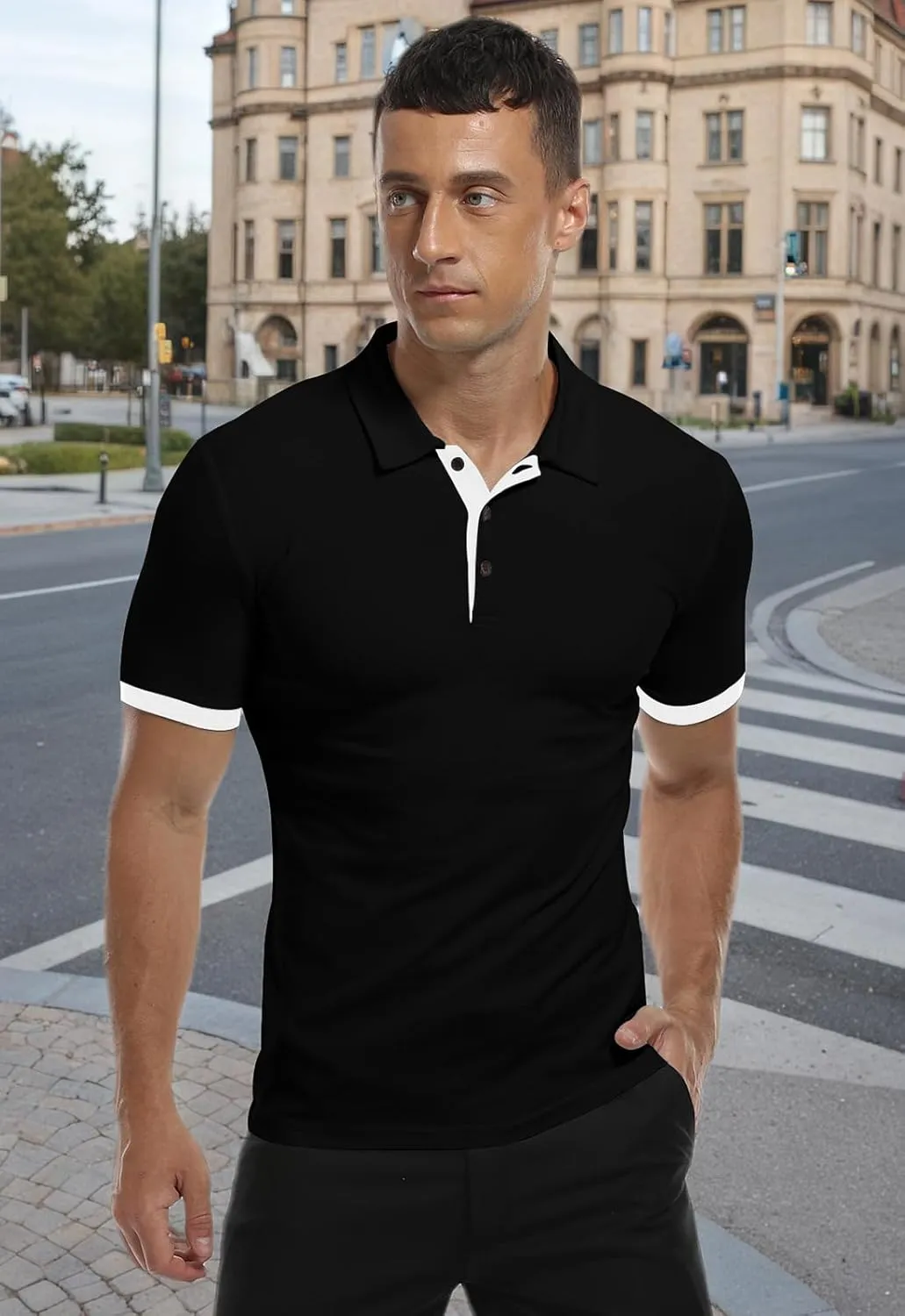 KUYIGO Men's Short Sleeve Polo Shirts Casual Slim Fit Basic Designed Cotton Shirt Tops