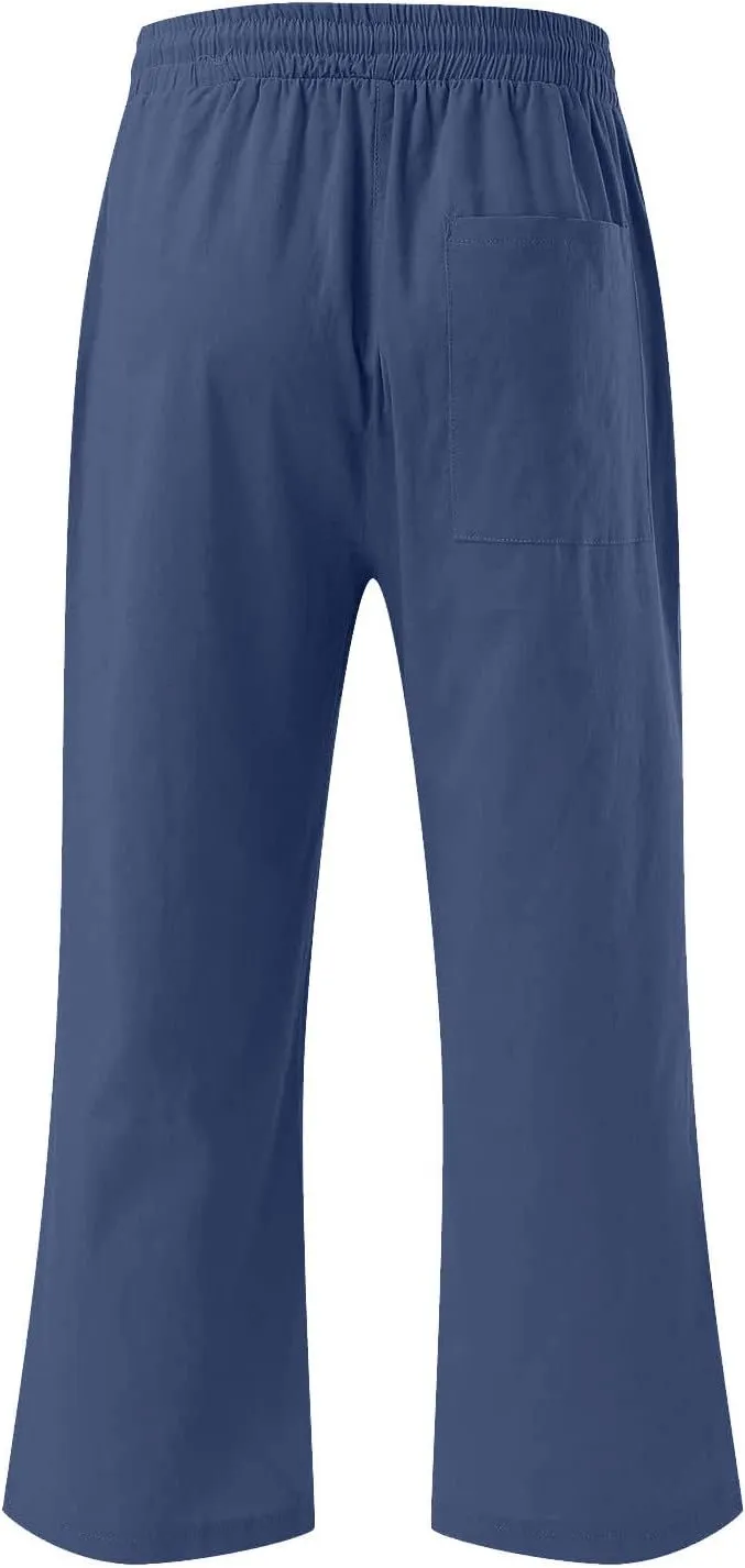 Linen Capri Pants for Women Casual 2025 Summer Drawstring Elastic High Waist Capris Wide Leg Cropped Trousers