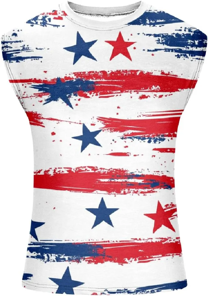 Mens Cotton Muscle Tank Tops American Flag Sleeveless Shirt Tops Oversized Sport Workout Crewneck Summer Top