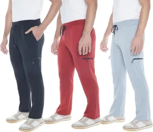 Mens Sweatpants 3-Pack Tech Fleece Cargo Active Athletic Pants with Cargo Zipper Pockets and Drawstring. Sizes: XS to 3XL.