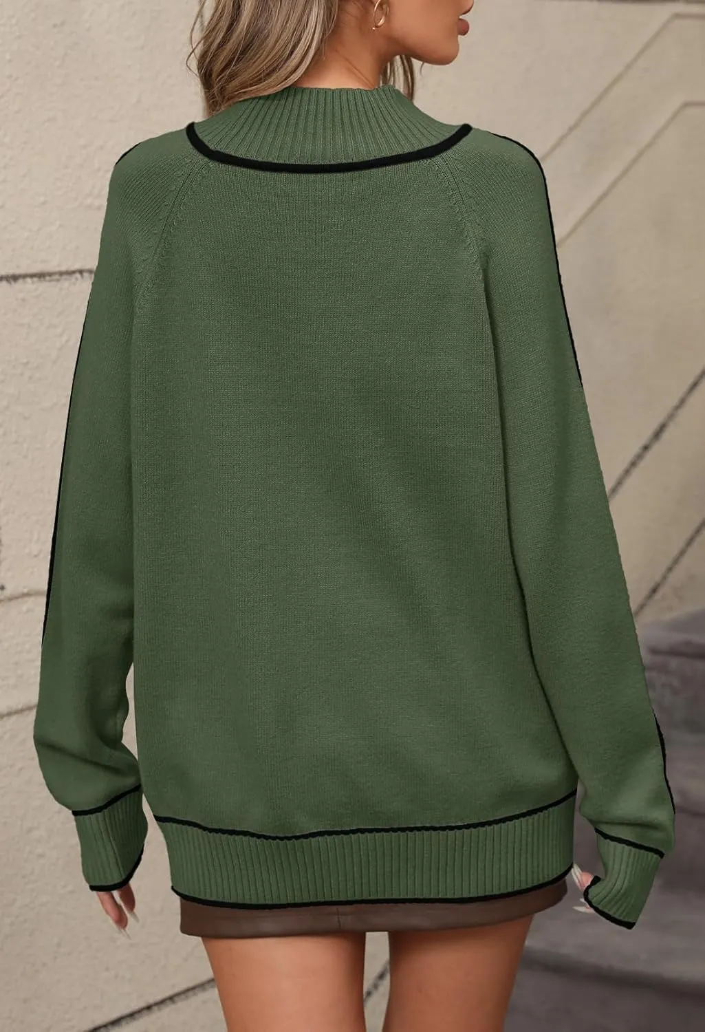 MEROKEETY Women's Mock Neck Pullover Sweater Long Sleeve Color Block Chunky Knit 2024 Trendy Winter Clothes