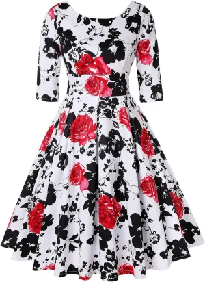 MINTLIMIT Women's 1950s Retro Vintage Cocktail Party 3/4 Sleeve Swing Dress