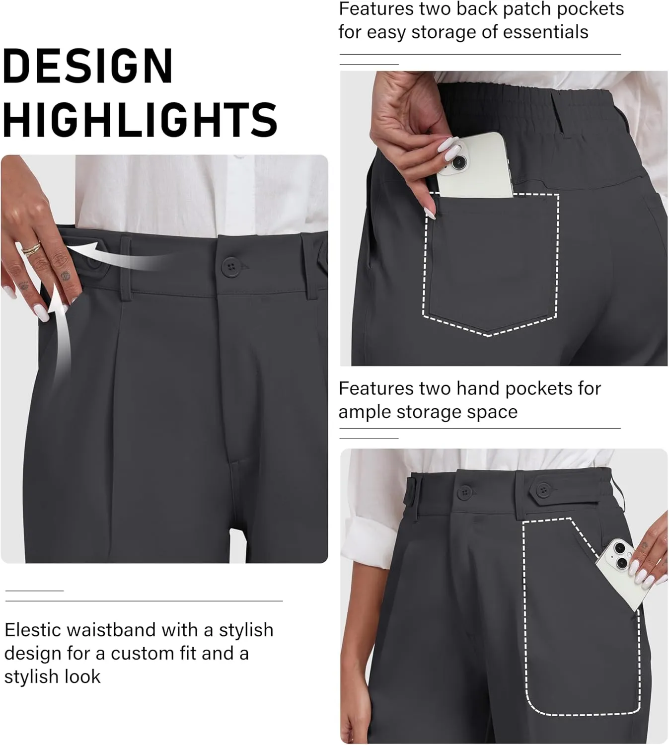 MoFiz Women's Shorts Dressy Casual Business Work Shorts Elastic Waist Straight Leg Pleated Summer Bermuda Shorts with Pockets