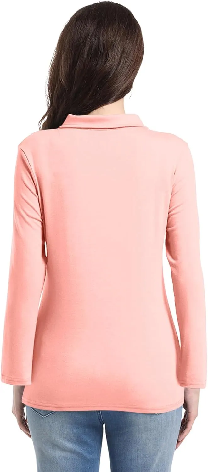 PGANDS Women's Long Sleeve Collared Polo Shirts V Neck Button Down Casual Tops