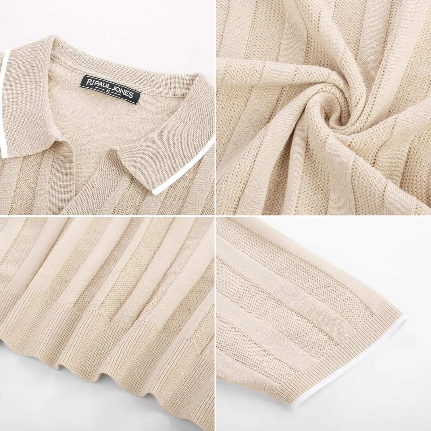 PJ PAUL JONES Mens Polo Shirts Textured Knit V-Neck Summer Shirts