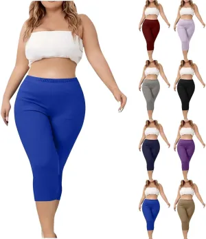 Plus Size Capri Leggings for Women Tummy Control Stretchy Yoga Pant Elastic Waist Workout Pants Sporty Travel Outfits