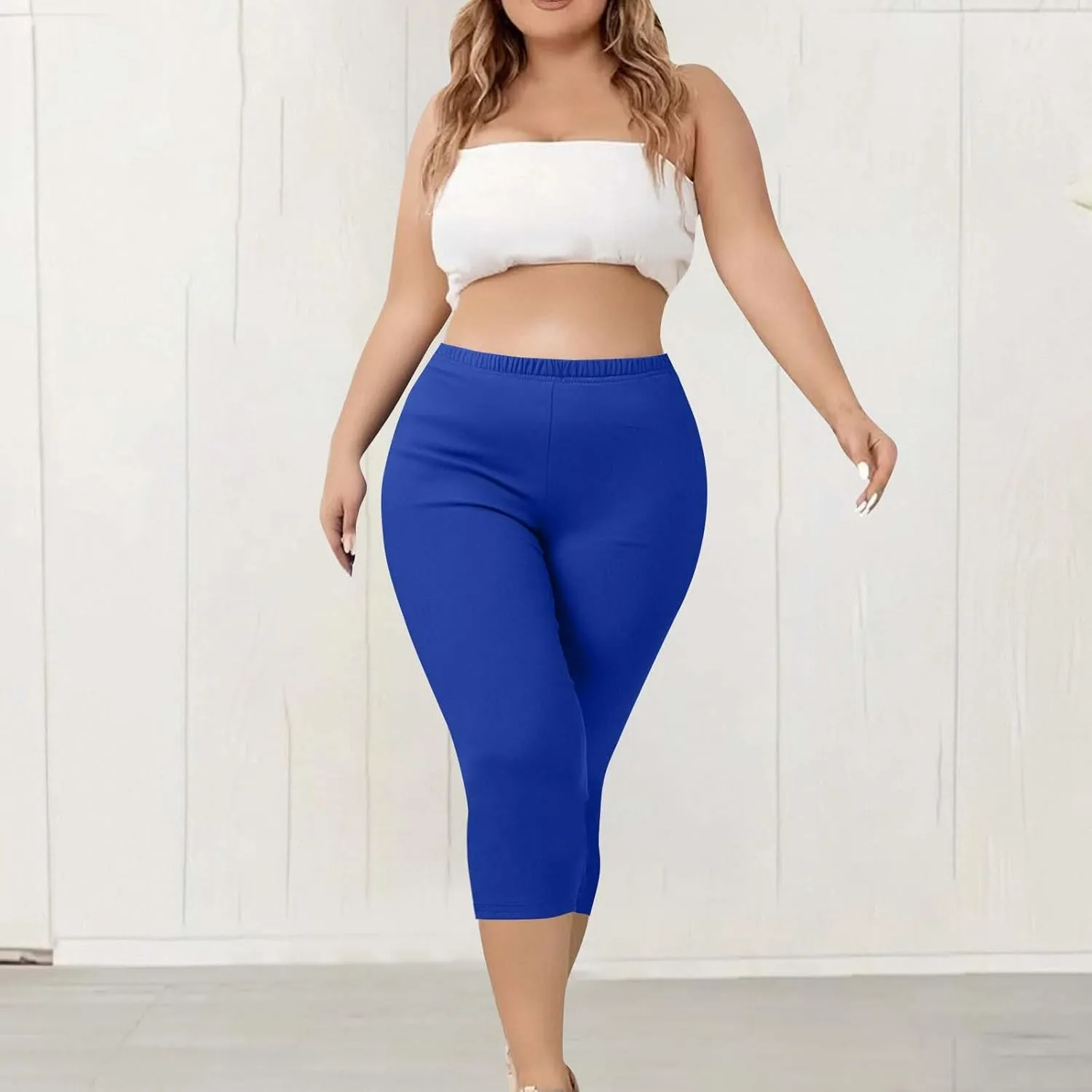 Plus Size Capri Leggings for Women Tummy Control Stretchy Yoga Pant Elastic Waist Workout Pants Sporty Travel Outfits