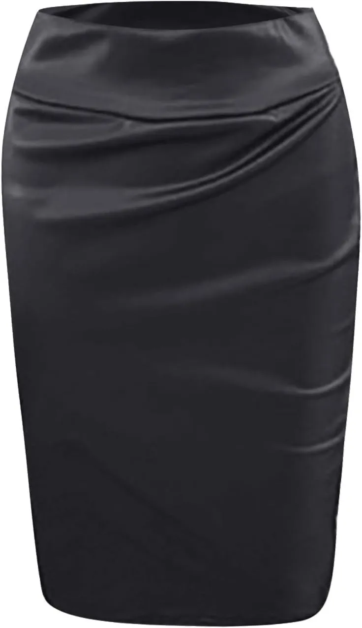 SERYU Women's Stretch Faux PU Leather Slit Bodycon Mini Skirt High Waist Split Short Pencil Skirts
